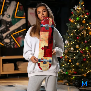 Skate Padrão geométrico abstrato com negrito vermelho e 