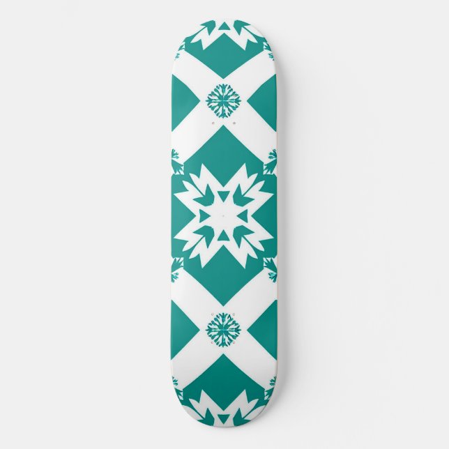 Skate Padrão Geométrico Abstrato em Branco e Verde (Frente)