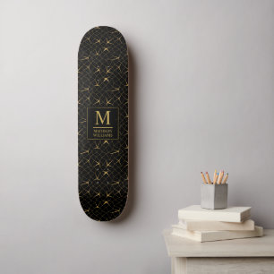 Skate Padrão Geométrico de Luxo com Brilho Preto e Doura