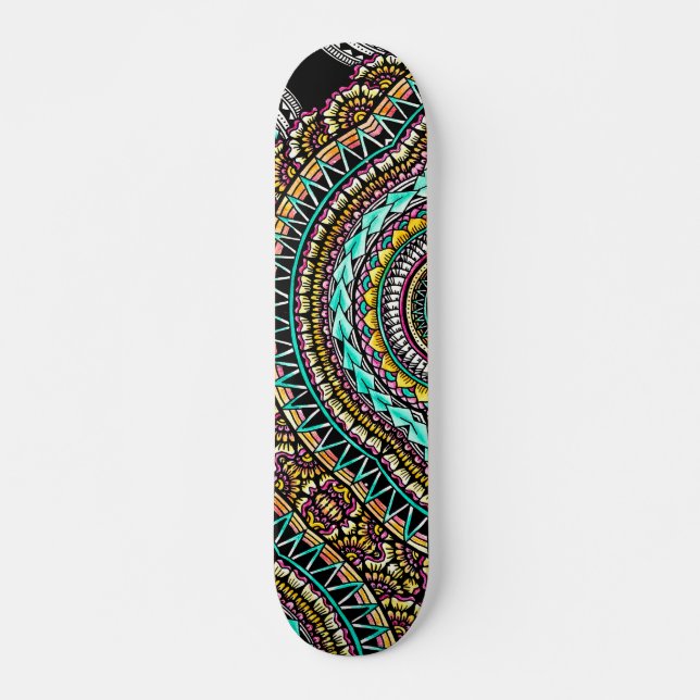 Skate Padrão Geométrico de Tatuagem Negra Moderna Ikat (Frente)