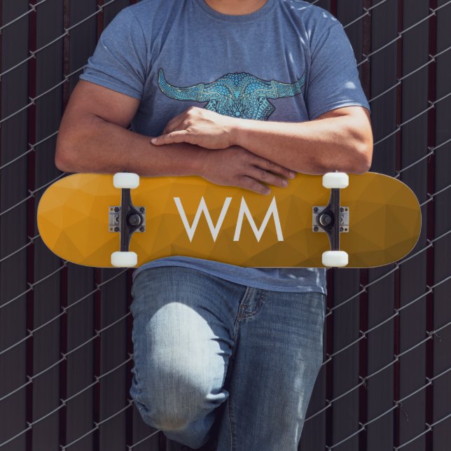Skate Padrão geométrico do gradiente laranja Monograma (Ao ar livre 3)