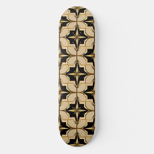 Skate Padrão Geométrico Elegante Dourado e Preto (Frente)