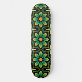 Skate Padrão Geométrico Floral Verde e Amarelo