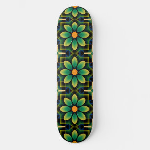 Skate Padrão Geométrico Floral Verde e Amarelo