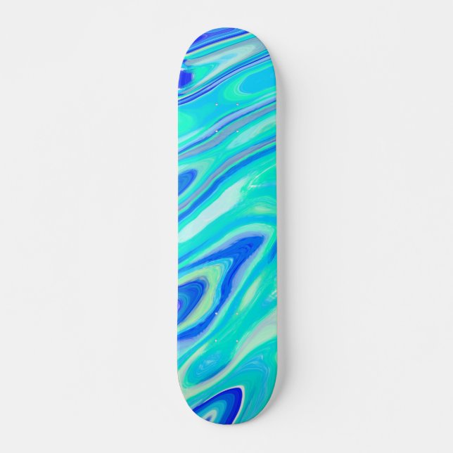 Skate Padrão Líquido de Abstrato de Textura Azul Aqua (Frente)