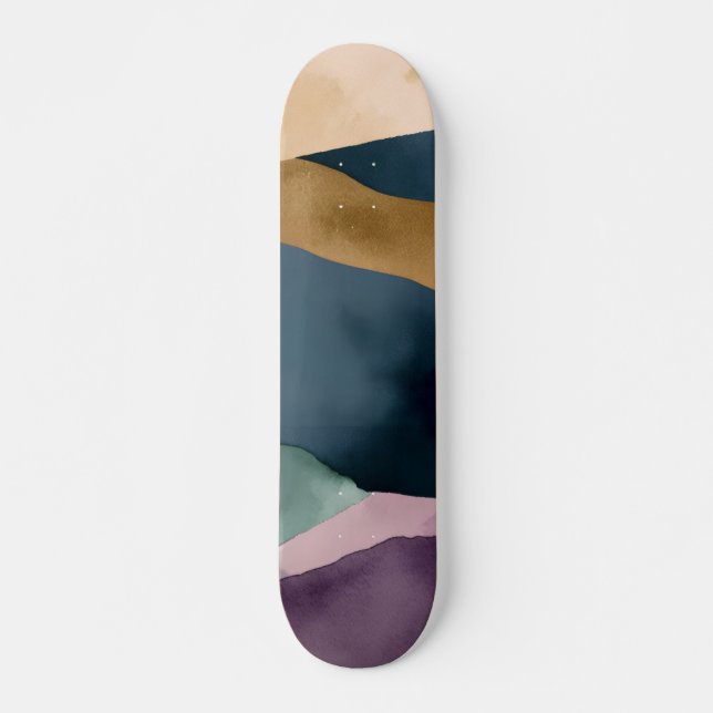 Skate Padrão Moderno Abstrato Roxo Azul Verde (Frente)