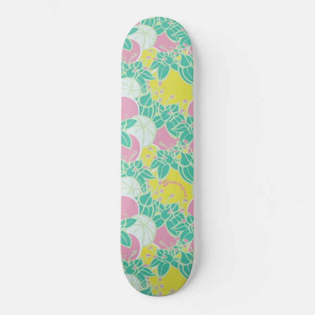 Skate Padrão Personalizado Neon Modern Bud & Flower (Frente)