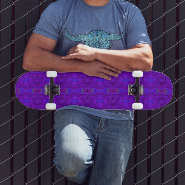 Skate Padrão Retro Abstrato Roxo e Azul Real (Ao ar livre 3)