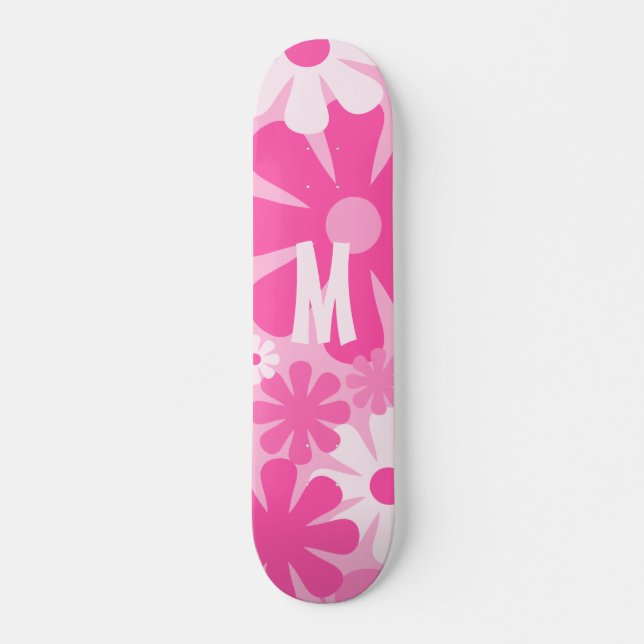 Skate Padrão Rosa das Flores com Padrões Iniciais (Frente)