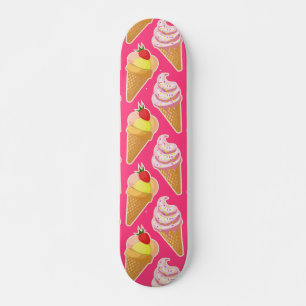 Skate Padrão rosa Kawaii com sorvete de morango