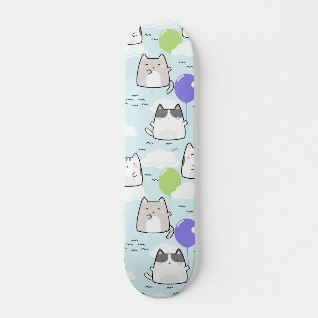 Skate Padrão sem costura Cute Kawaii Gata balões de nuve (Frente)