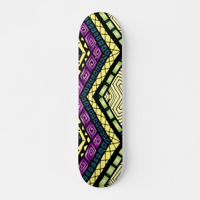 Skate Padrão Tribal Amarelo Roxo Moderno (Frente)