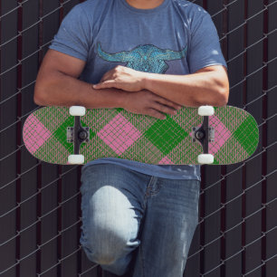 Skate Padrão Xadrez com Trama Cruzada Rosa e Verde