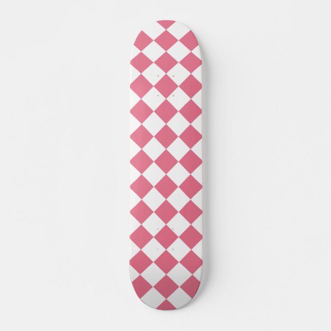 Skate Padrão Xadrez Diamante Rosa Branco (Frente)