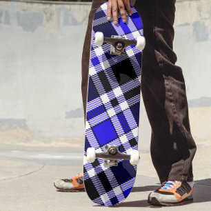 Skate Padrão Xadrez Tecido Flanela Azul Preto Branco Des