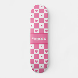 Skate Padrões de Coração Verificados - Rosa e Branco