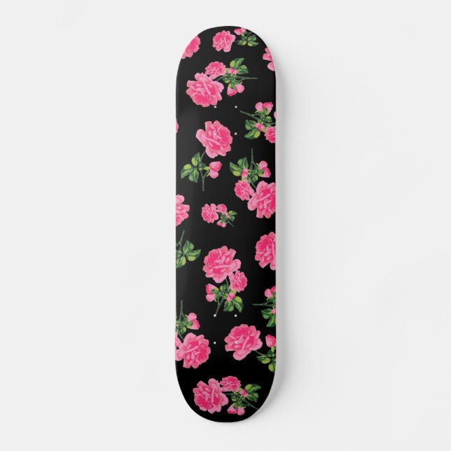 Skate Padrões florais: flores cor-de-rosa no preto (Frente)