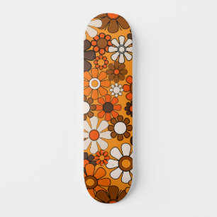 Skate Padrões Florais Retro 70s Groovy Orange e Brown
