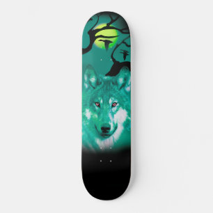 Skate Painéis de skate+Wolf+Watercolor+verde+azul+moder