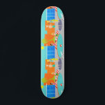 Skate Painel de Piscina Retroativo<br><div class="desc">Entre! A água está boa! Este skate de Piscina retrô apresenta um desenho animado e vibrante repetido de uma divertida e sofisticada festa de piscina. O design moderno do meio século se concentra em torno de uma piscina de natação redonda em uma cinza grande e concreta. A piscina está cheia...</div>