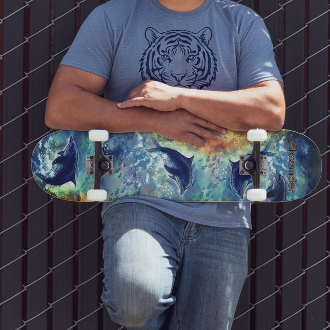 Skate Painel Dinâmico De Ondas Para O Oceano De Golfinho (Dynamic Dolphin Ocean Wave Skateboard )