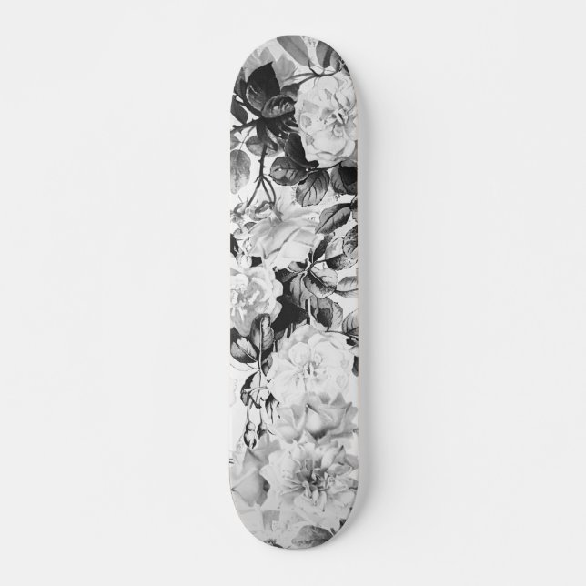 Skate País moderno branco preto da aguarela floral (Frente)