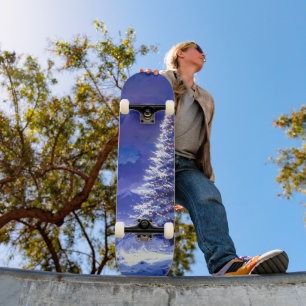 Skate Paisagem de montanha nevada com árvore de Natal br