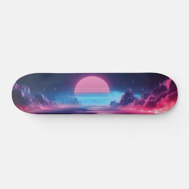 Skate Paisagem solar de Vaporwave,Design retrofuturista (Horz)