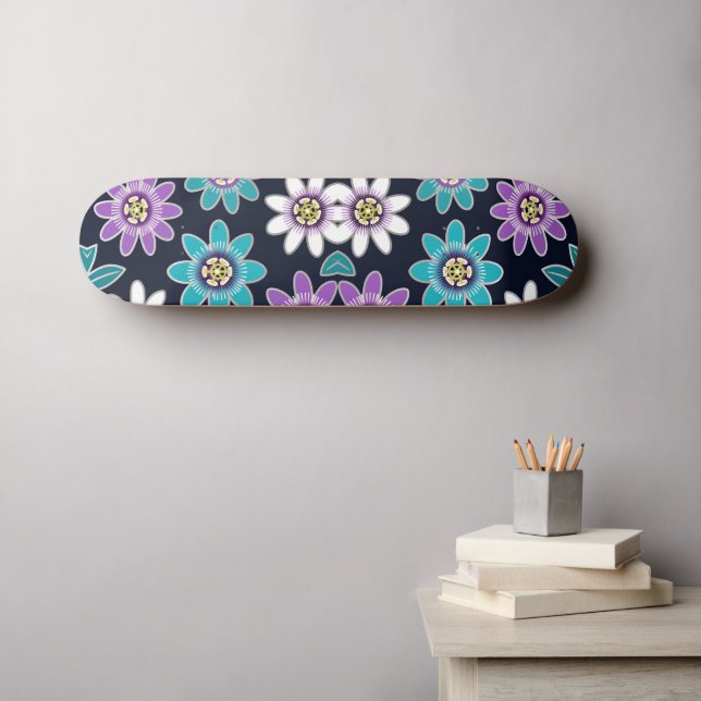 Skate Paixão Floral Design com Flor (Arte de parede (Horz))