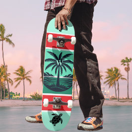Skate Palm Tree Turtle Silhouette Red Green Initial