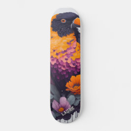 Skate Papagaio exótico laranja personalizável com flores