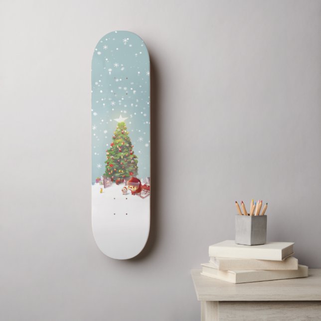 Skate Papai Noel com Árvore de Natal (Arte de parede)