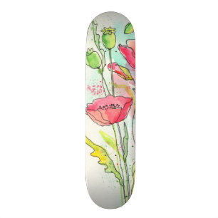 Skate Papoilas pintadas da aguarela