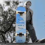 Skate Parcialmente Nublado no Céu Azul com Fotografia To<br><div class="desc">Azul-céu e uma espiral de nuvem branca é um design fotográfico Parcialmente Nublado com uma Torção Não importa o tempo, Aproveite esta brilhante visão otimista do céu. Naturalmente lindo, este skate pode ser personalizado com Iniciais e com seu próprio texto personalizado. O Céu é o Limite. Esta imagem é uma...</div>