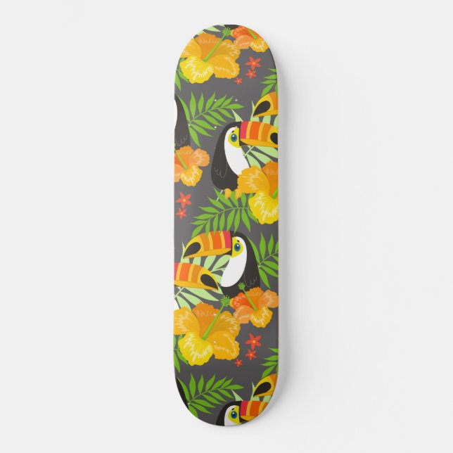 Skate Pássaro Toucano Laranja Flores Tropicais Folhas Ve (Frente)
