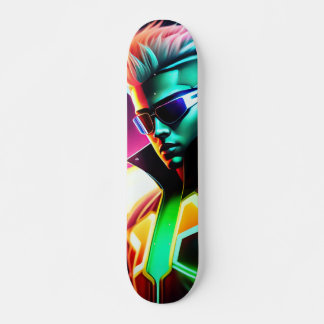 Skate Patineta Joven Con Gafas Y Luces Neón Verde Y Rosa