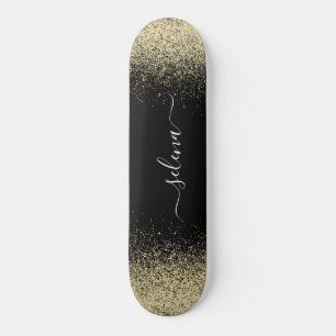 Skate Pauta de Monograma Glitter Preto Dourado Feminino