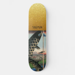 Skate Peixe de Arte Asiático Personalizado Dourado