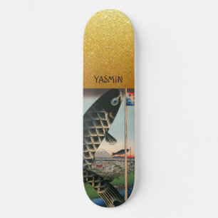 Skate Peixe de Arte Asiático Personalizado Dourado