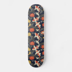 Skate Peixe Koi Elegante e Padrão de Lótus