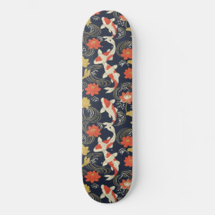 Skate Peixe Koi Elegante e Padrão de Lótus