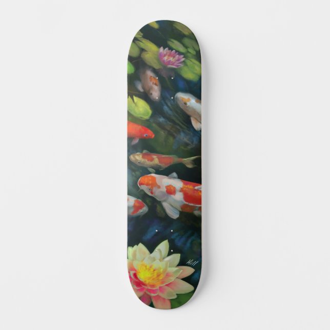 Skate Peixes Koi Nadando Lotus Fllower Zen Pond Paisagem (Frente)