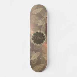 Skate Penas Chic no Dourado Rosa Personalizado