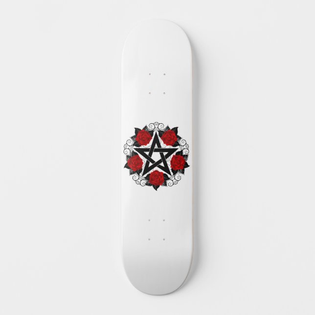 Skate Pentagrama com Rosas Vermelhas (Frente)