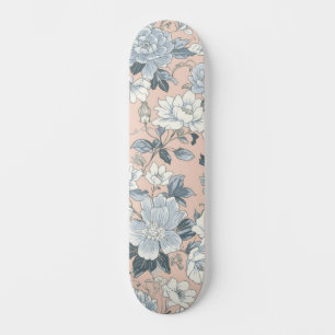 Skate Peônias Azuis Floral Botânico Vintage Pêssego