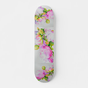 Skate Pêonias, cor-de-rosa, branca, cor de água floral