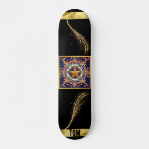 skate personalizado Abstrato preto e Dourado