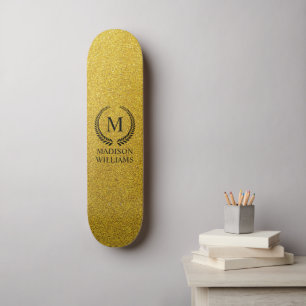 Skate Personalizado Monograma Preto e Dourado com Brilho
