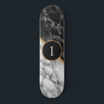 Skate Personalizado Número Personalizado ou Quadro Carta<br><div class="desc">Skateboards personalizadas com Design de mármore branco preto por MIGNED - Adicione seu número / ou ano - Idade / Carta / Mais - com Ferramenta de personalização! Boa Sorte - Seja Feliz :)</div>