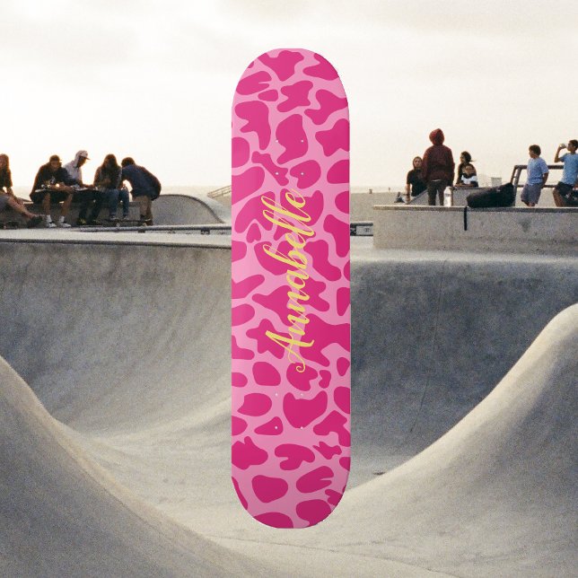 Skate Personalizado para Impressão em Animais de G (Pink Animal Print - Custom Name - Girly Modern Trendy)
